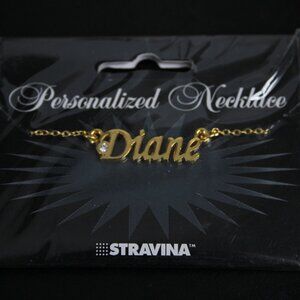 DIANE Name Goldtone Rhinestone Accent 14.5" w 4.5" Multi Ring Ext Necklace